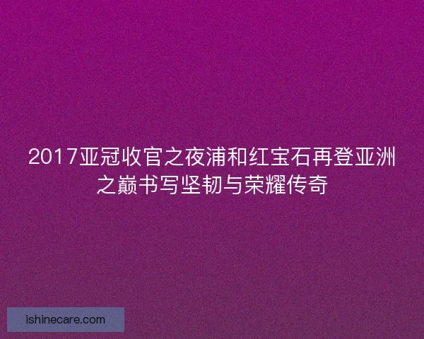 2017亚冠收官之夜浦和红宝石再登亚洲之巅书写坚韧与荣耀传奇